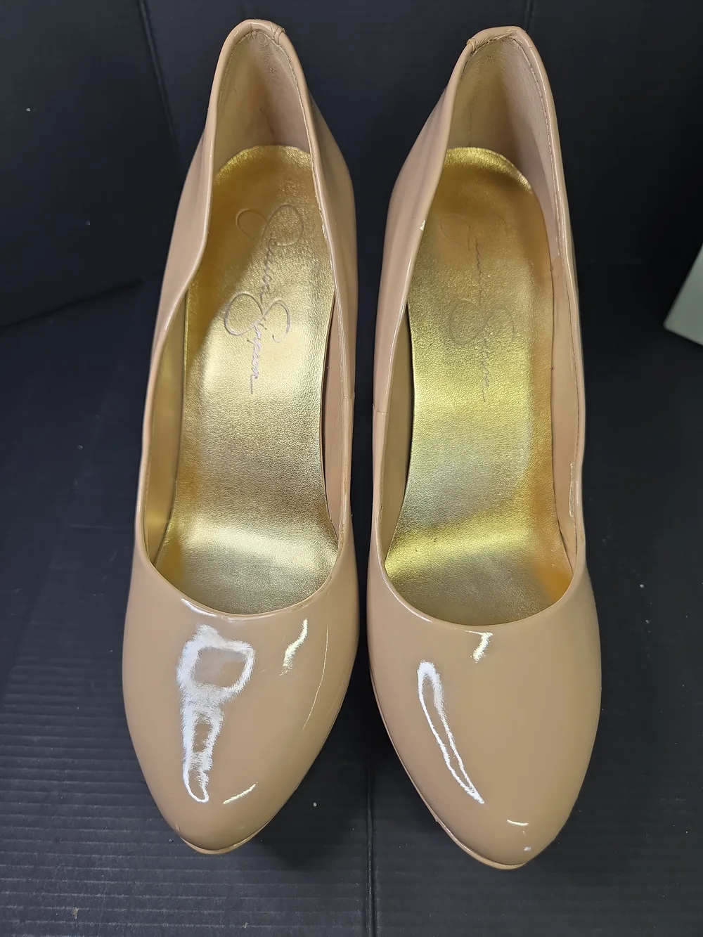 Jessica Simpson Nude Patent Platform Pumps Heels Almond Toe JS-Dany Size 10